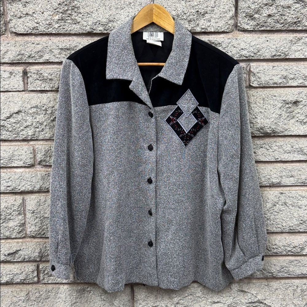 Vintage Lana Lee Chic Gray and Black Embroidered Jacket